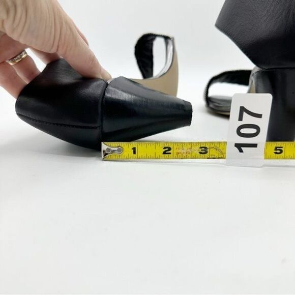 All Black Brand Women’s Black Leather Chunky Ankle Strap Sandal Slvr Micro Studs - Picture 11 of 11